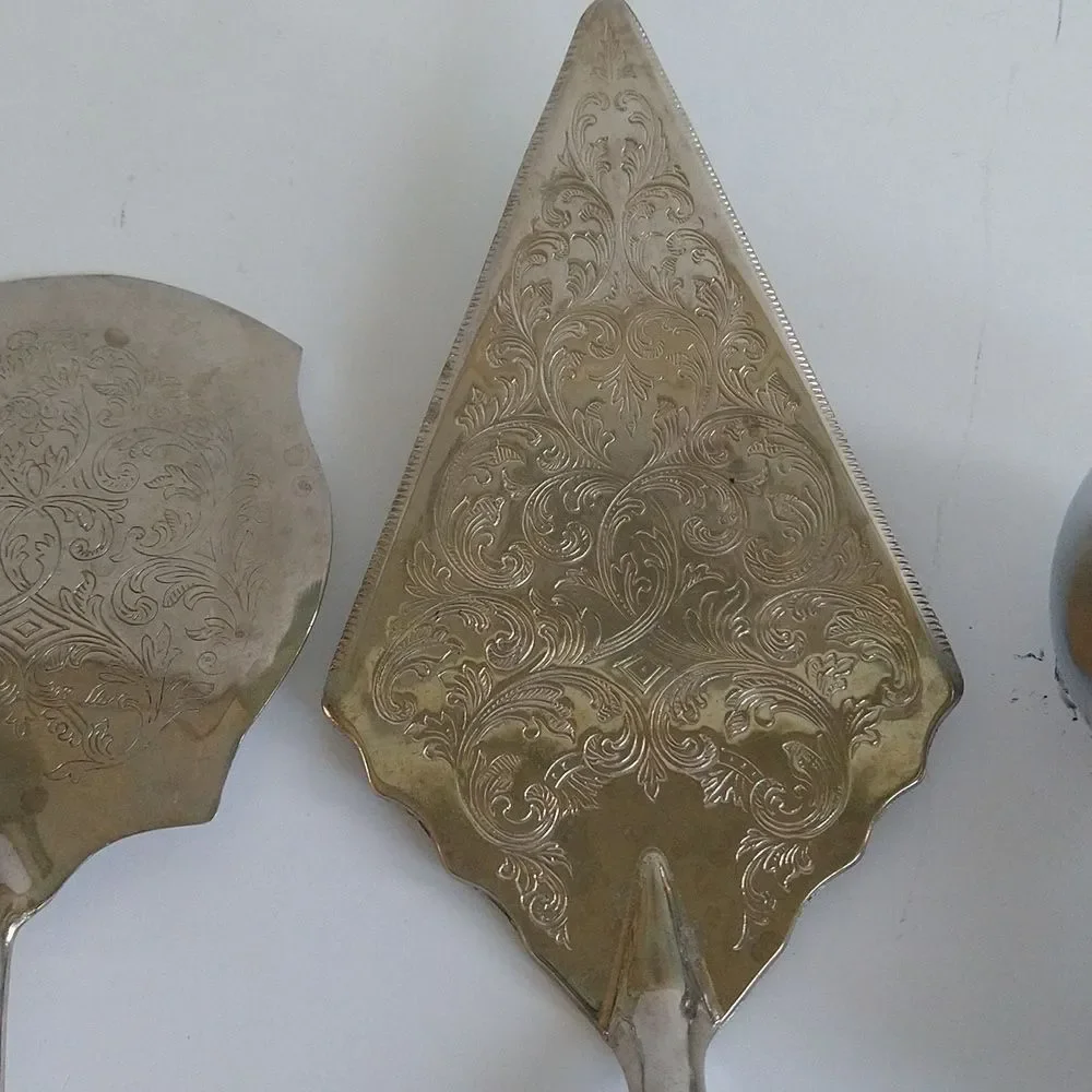 Vintage Raimond Silver Plate Serving Set Porcelain Floral Cake Ice Cream Cheese